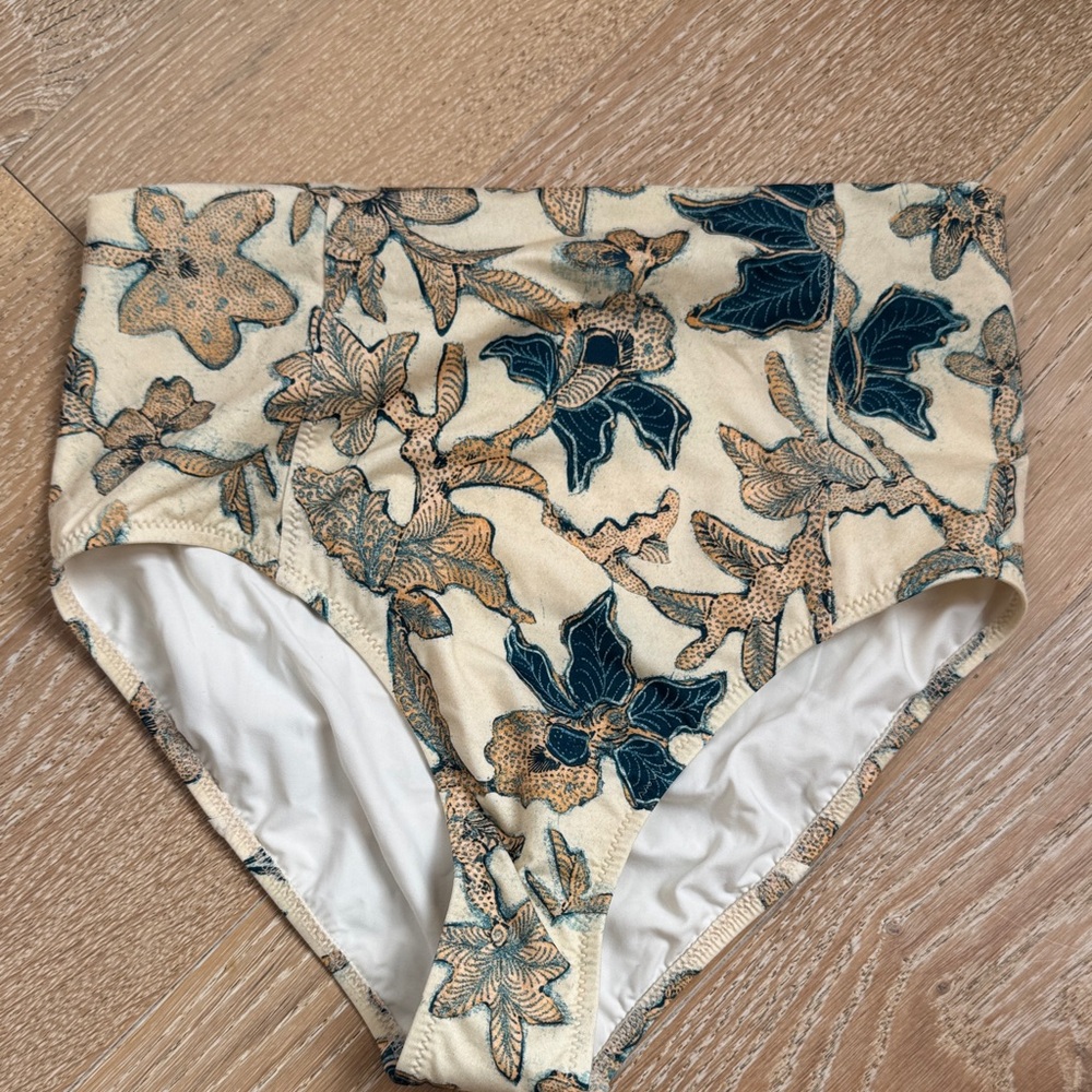 Ulla Johnson Cream and Blue Floral Bikini Bottom